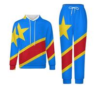 Ensemble De Survêtement Complet 2 Pièces Manches Longues Avec Drapeau De République Démocratique Congo Ensemble De Détente Sweat-Shirt Capuche Grande Taille Et Pantalon De Jogging Cordon De Serrage