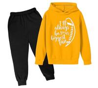 Ensemble de survêtement d'automne 2 pièces avec capuche pour filles « I'Ll Always Be Your Biggest » fan de baseball - Ensemble assorti pour enfants - Ensemble tendance deux pièces - Graphique