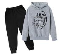 Ensemble de survêtement d'automne 2 pièces pour filles « I'Ll Always Be Your Biggest Fan de baseball » - Confortable - Survêtement décontracté - Lettre avec capuche - Graphique tendance 2025, gris, 5