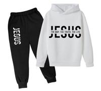 Ensemble de survêtement d'automne 2 pièces pour filles - Jésus The Way The Truth and The Life - Survêtement de voyage à capuche et manches longues - Graphique chrétien 2025 - Confortable, blanc, 11-12