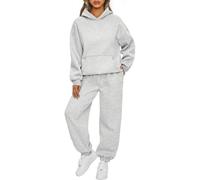 Ensemble de survêtement décontracté 2 pièces pour femme - Ensemble de sweat à capuche assorti - Ensemble athlétique pour femme, gris clair, S
