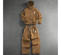 Ensemble de survêtement décontracté avec veste à capuche zippée et pantalon avec bordure contrastée pour hommes grande taille, streetwear pour hommes, ample, marque, "J'aime mon petit ami", graphique,