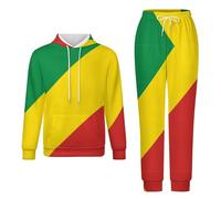Ensemble De Survêtement Drapeau Congo 2 Pièces Ensemble De Survêtement Manches Longues Ensemble De Détente Hommes Femmes Sweat-Shirt Capuche Grande Taille Pantalon De Jogging Ample Cordon De Serrage