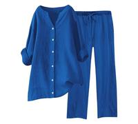 Ensemble De Survêtement En Lin Femme Été Chemisier + Pantalon De Joggings Tenue De Sport Décontracté Streetwear Décontracté Tenue De Plage Loungewear Set Casual Outfit Ensemble Coton Et Lin Femme f31