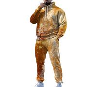 Ensemble de survêtement en polaire pour homme - Survêtement rétro 2024 - Style décontracté - Tendance - Ample et tendance - Imprimé 3D - À capuche - Manches longues - Survêtements pour hommes, doré,