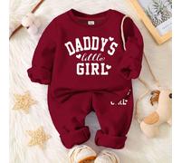 Ensemble de survêtement Happikins rouge "Daddy's Little Girl" avec graphique, Sweat-shirt-shirt à col ras du cou à manches longues épaissi et doux, et pantalon. Convient pour l'automne/l'hiver, tenues