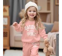 Ensemble de survêtement Happikins Young Girl Soft Mist Pink "Daddy's Little Girl" avec imprimé de lettres mignonnes, Sweat-shirt à col ras du cou manches longues lâches épais et pantalon. Convient pou