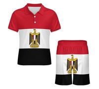 Ensemble De Survêtement Homme 2 Piècespolo Et Short Imprimé Drapeau De La République Arabe D'Égypte Vêtement De Sport Décontractéhaut Et Pantalon