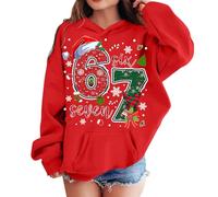 Ensemble de survêtement Polaire pour Fille- Chaud et Chaud pour Noël et l'hiver- Sweat-Shirt à Capuche imprimé de Noël- Taille 67. Tenue décontractée et Mignonne pour Enfants. (Red- 12-13 Years)