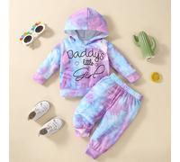 Ensemble de survêtement pour bébé fille avec sweat-shirt à capuche tie and dye et pantalon de jogging avec lettrage graphique Attention : en raison du processus de teinture particulier, chaque vêtemen