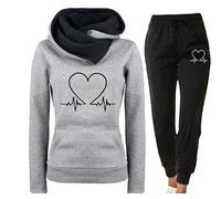 Ensemble de survêtement pour Femmes Coeur Sweats à Capuche et Joggings imprimés en 3D Ensemble décontracté Deux pièces Ensemble de Sweat-Shirt à Capuche de Loisirs avec Poche