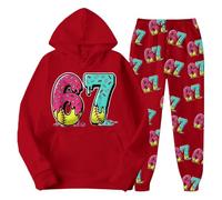 Ensemble de survêtement pour filles Cool 67 Meme Graphic Print Hoodie Jogger Ensemble deux pièces confortable, doux, décontracté, respirant, confortable, léger pour enfants garçons jeu quotidien école