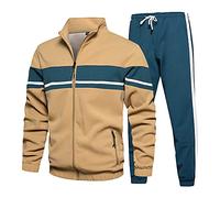 Ensemble de survêtement pour homme - Pantalon à fermeture éclair intégrale - Sweat-shirt patchwork décontracté - Jogging - Veste de sport - Poches à fermeture éclair - Manteau de sport décontracté -
