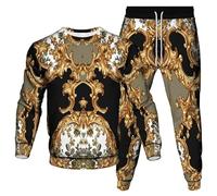 Ensemble de survêtement pour Hommes Chaîne dorée Baroque Sweat-Shirt à Manches Longues imprimé en 3D + Pantalon de Jogging Ensemble Deux pièces Hip Hop Sport Suit