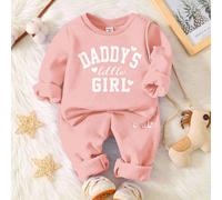 Ensemble de survêtement rose pâle doux "Daddy's Little Girl❤" pour bébé fille, avec Sweat-shirt-shirt à col ras du cou à manches longues épais et doux et pantalon. Convient pour l'automne/l'hiver, ten