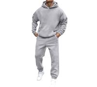 Ensemble de survêtement uni à capuche pour homme - Sweat à capuche - Pantalon - Décontracté - En polaire chaude - Coupe ajustée - Avec cordon de serrage et poches avant, gris, XXL