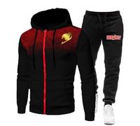 Ensemble de survêtement zippé complet avec sweat à capuche pour FAIRY TAIL, ensemble de survêtement pour hommes, veste à capuche, jogging, pantalon de survêtement hauts bas,Black-M