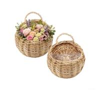 Ensemble De Suspensions Murales pour En Osier Bohème 2 Tailles Naturel | Handmade Synthetic Rattan, 2 Sizes For Succulents Or Ferns, Indoor/outdoor Use, Built-in Plastic Liner, Easy Wall Mounting