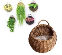 Ensemble De Suspensions Murales pour En Osier Bohème 2 Tailles Naturel | Handmade Synthetic Rattan, 2 Sizes For Succulents Or Ferns, Indoor/outdoor Use, Built-in Plastic Liner, Easy Wall Mounting
