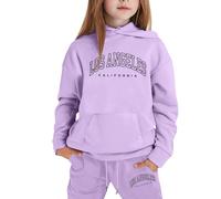Ensemble de Sweat à Capuche imprimé pour Filles 1-9 Ans, Tenue décontractée d'hiver en Coton Doux, Lavable en Machine, Lot de 2 pièces avec Pantalon Assorti (Purple, 4-5 Years)