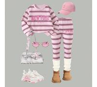 Ensemble de Sweat-shirt à col rond pour filles et tout-petits, printemps, automne, hiver, ensemble Top à col rond à manches longues et leggings, motif rayé avec élément lettre New York, convient pour 