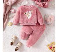 Ensemble de sweat-shirt en polaire avec broderie animale et pantalon de survêtement décontracté pour bébé fille, automne/hiver 6-9M,9-12M,12-18M,18-24M,2-3Y,3-6MCartoonTissu tricoté