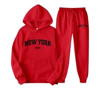 Ensemble de sweats à capuche de sport pour femmes - Unisexe - Thème New York - Tenue décontractée - Confortable et élégant - Avec poche à capuche, Rouge, M