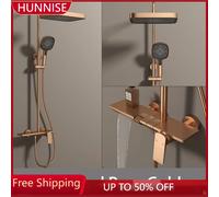 Ensemble de système de douche de salle de bains, Piano chaud et froid, cascade en or Rose brossé, robinet de salle de bains, ensemble de douche de salle de bains 0569-blanc