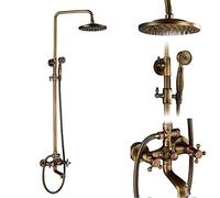 Ensemble de systèmes de douche en laiton antique - Tapeur de mélangeur à deux boutons avec porcelaine Colonne de douche en céramique Serme de bain pivotant et robinet Luxurious Bath Shower Kit pour
