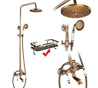 Ensemble de systèmes de douche en laiton antique - Tapeur de mélangeur à deux boutons avec porcelaine Colonne de douche en céramique Serme de bain pivotant et robinet Luxurious Bath Shower Kit pour