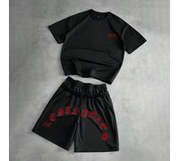 Ensemble de T-shirt col ras-du-cou à manches courtes avec motif 3D en croix, coupe régulière pour hommes, style streetwear décontracté, couleur unie L,M,S,XL,XSgraphique,LettresTissu tricoté