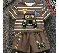 Ensemble de T-shirt décontracté minimaliste pour bébé garçon, convient pour l'été, rayures classiques mignonnes, parade d'animaux, imprimé de petite voiture de dessin animé 6-9M,9-12M,12-18M,18-24M,2-