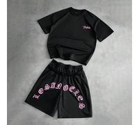 Ensemble de t-shirts à manches courtes col ras-du-cou coupe régulière motif croix 3D pour hommes, style de rue décontracté, couleur unie L,M,S,XL,XSGéométrique,LettresTissu tricoté
