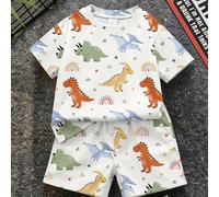 Ensemble de T-shirts décontractés minimalistes pour bébé garçon, convient pour l'été, imprimé de motifs classiques et mignons de contes de fées dessinés à la main avec un monde animal, lion, éléphant,