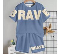Ensemble de t-shirts minimalistes décontractés pour bébé garçon, adapté pour l'été, imprimé graphique avec texte classique "Brave" 6-9M,9-12M,12-18M,18-24M,2-3YLettresÉtoffe