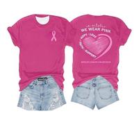 Ensemble de t-shirts pour la sensibilisation au cancer du sein - Imprimé sur le devant et le dos avec inscription In October we wear Pink - T-shirt de déclaration de soutien, Style_m02 Rose vif, L