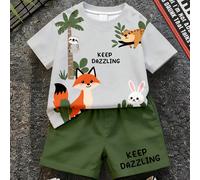 Ensemble de t-shirts simples et décontractés pour bébé garçon, adapté pour l'été. "KEEP DAZZLING" Slogan mignon et imprimé graphique. Monde de contes de fées courageux et mignons. Imprimés graphiques 