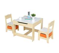 Ensemble de Table à Manger avec 2 Chaises,Enfants 2 Face (Noir et Blanc) 2 Boîtes de Rangement pour Dessin Manger Etudier Jouer-61.561.548cm