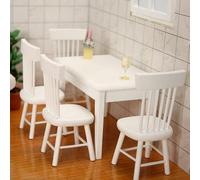 Ensemble de table à manger blanche miniature pour maison de poupée, une table et quatre chaises, modèle de mobilier miniature, éléments de décor pour scène de chambre à coucher, table à manger rétro,