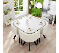 Ensemble de table à manger carré pour 4 personnes avec dessus et chaises en marbre, idéal pour la réception de bureau, le salon, la salle à manger et la cuisine