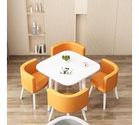 Ensemble de table à manger carré pour 4 personnes avec dessus et chaises en marbre, idéal pour la réception de bureau, le salon, la salle à manger et la cuisine