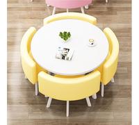 Ensemble de Table à Manger Circulaire 4 Table et chaises de Salle à Manger Ensemble de Salon Moderne avec chaises rembourrées en Cuir PU pour Cuisine, Bureau, Salon, Salle de séjour Yellow