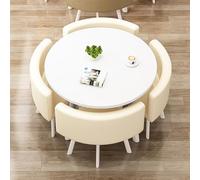Ensemble de Table à Manger Circulaire 4 Table et chaises de Salle à Manger Ensemble de Salon Moderne avec chaises rembourrées en Cuir PU pour Cuisine, Bureau, Salon, Salle de séjour Beige