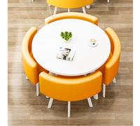 Ensemble de Table à Manger Circulaire 4 Table et chaises de Salle à Manger Ensemble de Salon Moderne avec chaises rembourrées en Cuir PU pour Cuisine, Bureau, Salon, Salle de séjour Orange