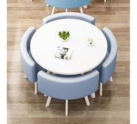 Ensemble de Table à Manger Circulaire 4 Table et chaises de Salle à Manger Ensemble de Salon Moderne avec chaises rembourrées en Cuir PU pour Cuisine, Bureau, Salon, Salle de séjour Blue