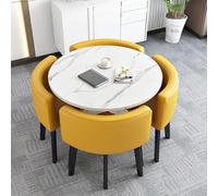 Ensemble de table à manger en cuir avec 4 chaises noires, design rond/carré, idéal pour la cuisine et le salon, idéal pour 4 personnes