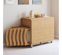 Ensemble de Table à Manger Extensible à abattants en Bois Massif Peu encombrant avec 4 chaises et roulettes idéal for la Cuisine la Salle à Manger et Le Salon,6 Chairs,1.4m