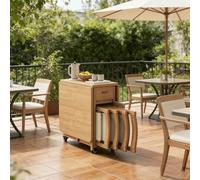 Ensemble de Table à Manger Extensible à abattants en Bois Massif Peu encombrant avec 4 chaises et roulettes idéal for la Cuisine la Salle à Manger et Le Salon,4 Chairs,1.3m