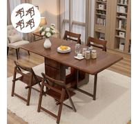 Ensemble de Table à Manger Extensible et Pliante en Bois Massif, Table à Manger à abattant, avec 2-6 Chaises Et Tiroir De Rangement, for Cuisine, Salle à Manger et Salon,130cm Table & 4 Chairs