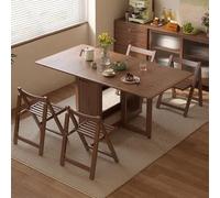 Ensemble De Table À Manger Extensible, Table À Manger Extensible Tout en Bois Massif, Table De Cuisine Pliable avec Rangement for 2 À 6 Personnes, Table + Chaise * 4(Walnut,67in/170cm)